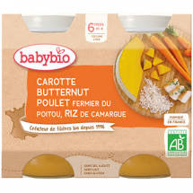 BabyBio Petits Pots Carotte Courgette Poulet Riz Bio 200 g x 2  